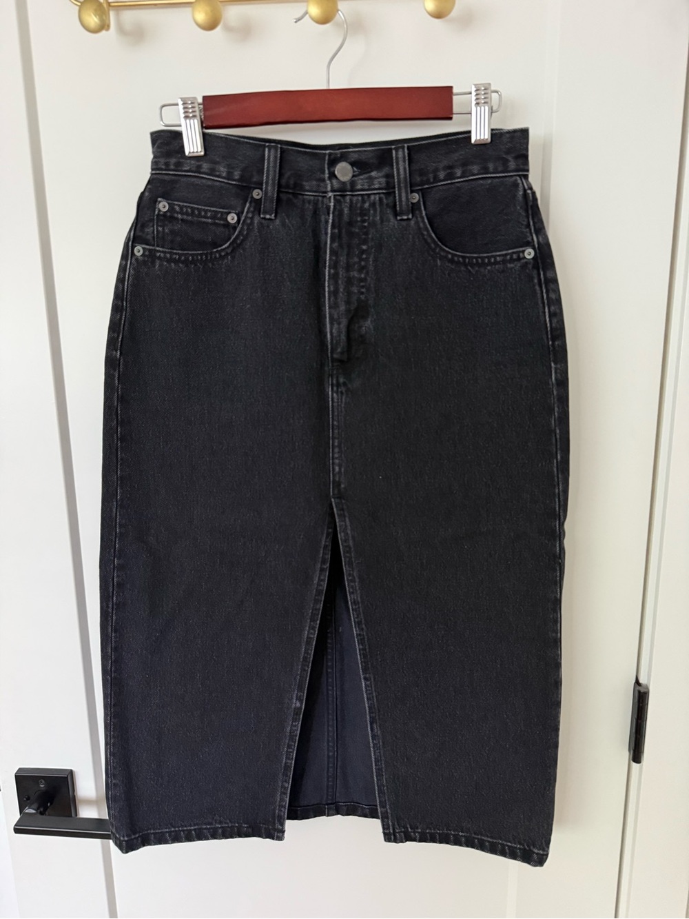 Aritzia Denim Forum Black Midi Denim Skirt
